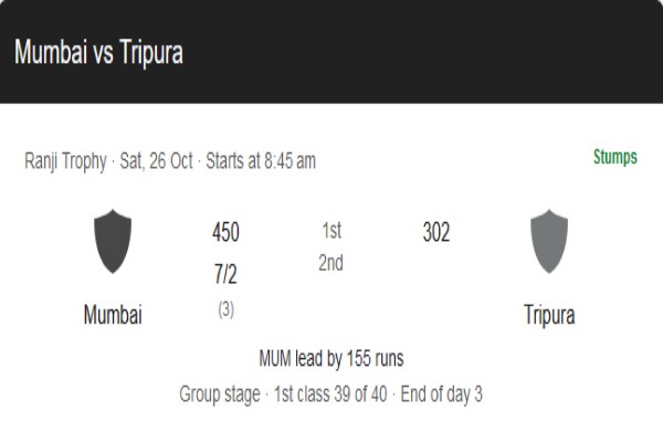 Tripura-Mumbai-ranji-match-3rd-day