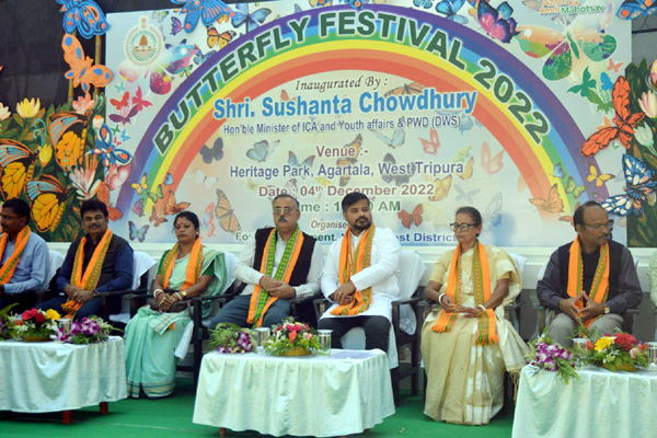 scientists looking up at butterflies to optimize solar panel tripura ica minister sushanta chowdhury in butterfly festival