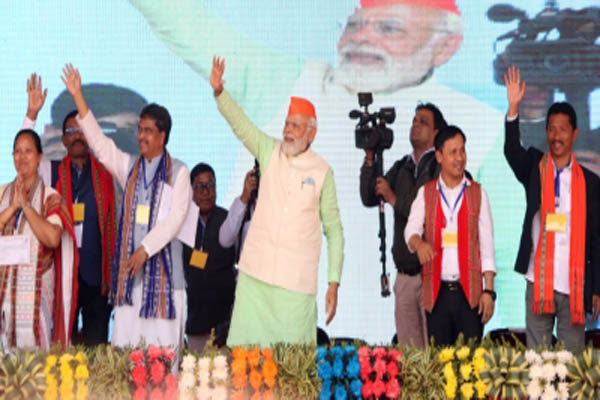 beware of twin swords of congress-left pm modi tells tripura voters