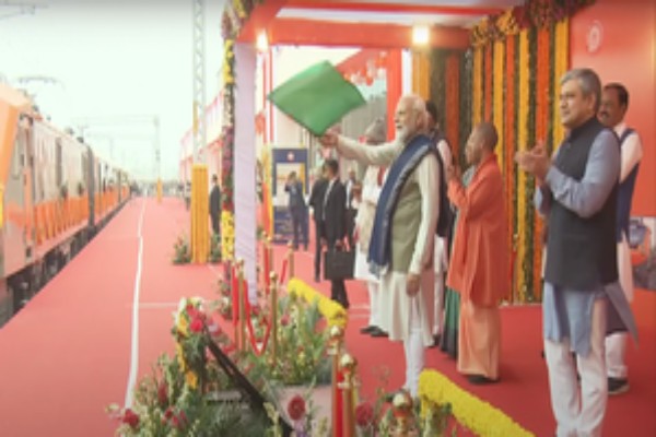 amidst chants and cheers pm modi unveils ayodhya dham rail station flags off trains