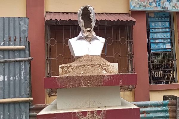 tripura news outrage in kailashahar as poets bust vandalized after political unrest