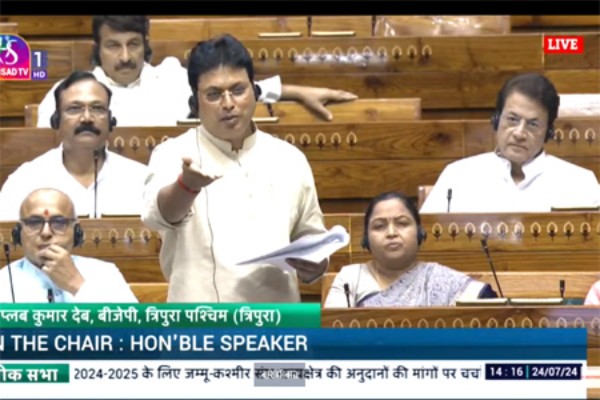 tripura mp biplab kumar deb defends union budget in parliament against oppositions bias claims