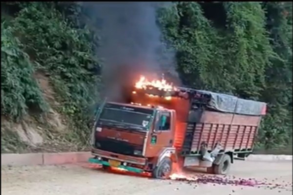 two trucks set ablaze on imphal-jiribam highway rongmei naga community condemns attack