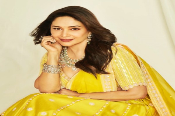 madhuri dixit dazzles in yellow lehenga during this basant panchami