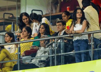 Actor Ajith Kumar turns up at Chepauk to watch CSK Vs SRH match with family