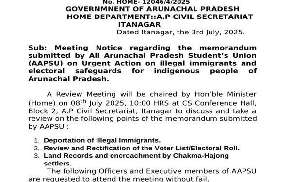 Chakma Hajong issue : Meeting between Arunachal Pradesh Govt & AAPSU sparks concern