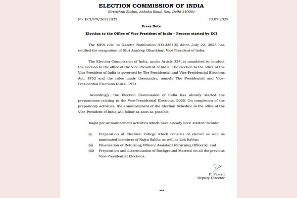 ECI starts Vice President Poll Process