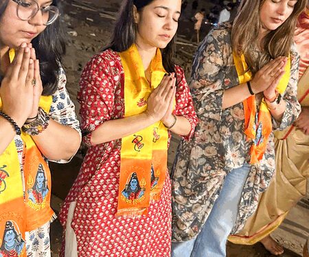 Shweta Tripathi performs aarti at the Ganga Ghat in Benaras