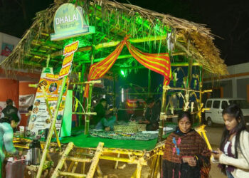 Well designed and illuminated traditional tong ghar under the ‘Dhalai Natural’ brand promoting Rosella Tea and Moringa Tea 