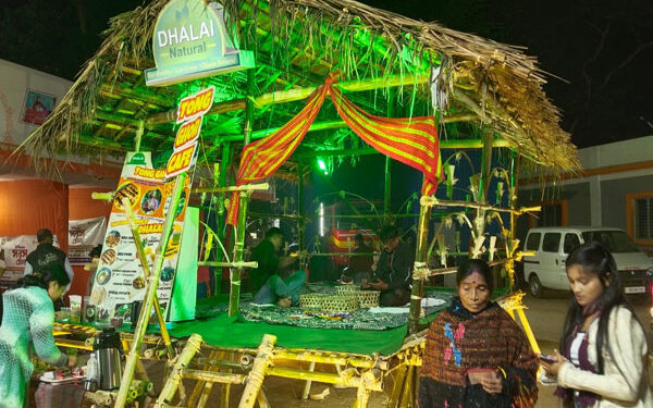 Well designed and illuminated traditional tong ghar under the ‘Dhalai Natural’ brand promoting Rosella Tea and Moringa Tea
