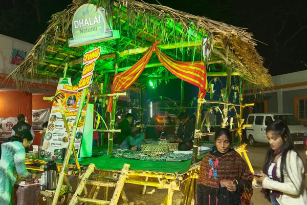 Well designed and illuminated traditional tong ghar under the ‘Dhalai Natural’ brand promoting Rosella Tea and Moringa Tea