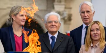 Olympic torch relay celebration cauldron for Milan-Cortina 2026 lit in Italy