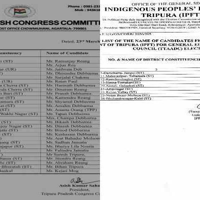 Breaking News: No BJP-Motha Alliance; IPFT & Congress Release Candidate Lists