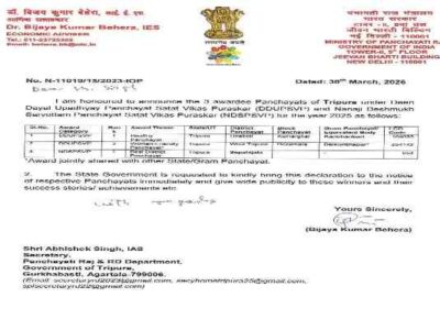 Tripura’s Rural Governance Shines: Three Panchayats Bag Prestigious National Awards