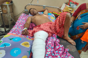 Pocha Achar founder, Jayanta Roy lying on a hospital bed with fatal injuries following a road accident in Tripura.
