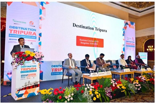 Destination Tripura: Senior Tripura government officials, including Kiran Gitte, interacting with industry leaders and signing MoUs during the Bengaluru Investment Conclave 2026.