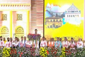 Himanta Biswa Sarma taking oath as Assam Chief Minister during swearing-in ceremony in Guwahati