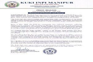 Kuki Inpi Manipur appreciated UNAU Tripura for supporting the Kuki-Zo community during the Manipur crisis