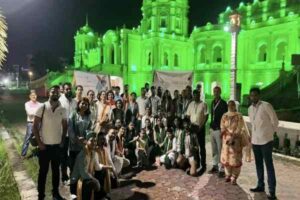 Haryana student delegation attending Light and Sound Show highlighting Tripura’s royal and cultural history.