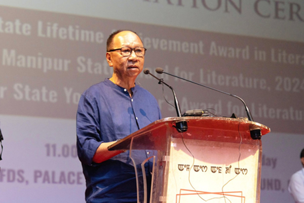 Manipur CM Yumnam Khemchand Singh addressing the Manipur State Award for Literature 2024 ceremony in Imphal