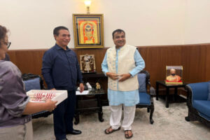 Union Minister Nitin Gadkari and Mizoram CM Lalduhoma discuss highway projects in New Delhi.