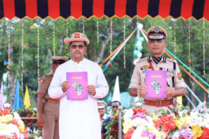 Tripura CM Dr Manik Saha launching Track Me feature in 112 India App during police passing-out parade in Agartala