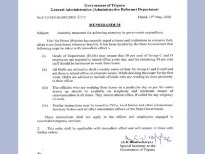 Tripura Govt Introduces Work-From-Home to Save Fuel