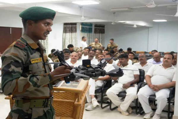 Assam Rifles personnel conducting drone awareness training with CISF at MBB Airport Agartala Tripura for aviation security preparedness