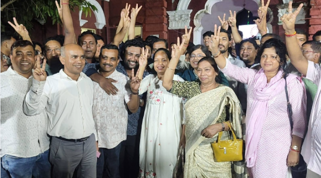 Tripura Bar Association Polls: Jubilant Save Constitution Forum leaders and newly elected members after election victory in Agartala