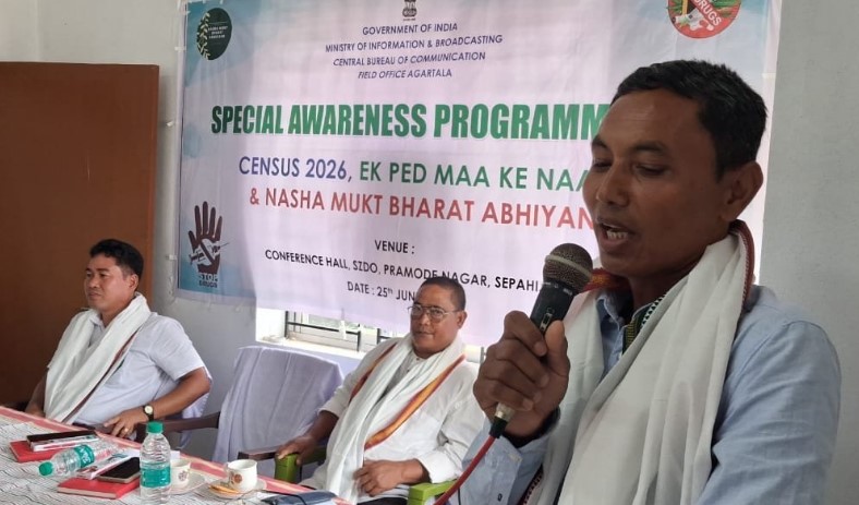 Tripura officials and community members participating in Census 2026 awareness programme and plantation drive at Sepahijala district