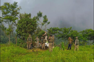 Manipur Police and security forces conducting operations against illegal arms networks and militants in Imphal and other districts