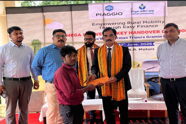 Tripura Gramin Bank Piaggio credit delivery ceremony in Agartala supporting rural entrepreneurs with commercial vehicles