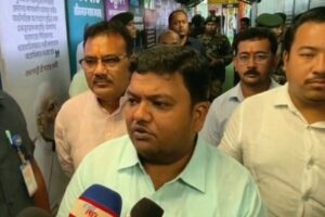 Tripura BJP Pradesh president Abhishek Debroy speaking to media after State Core Committee meeting in Agartala on organisational strengthing reforms