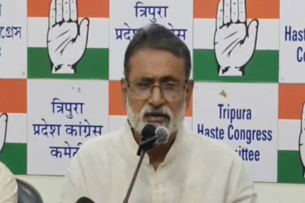 Tripura Congress Chief Ashish Saha addressing a press conference in Agartala on JUne 26, 2026 on SIR process, electricity bills and other public issues .