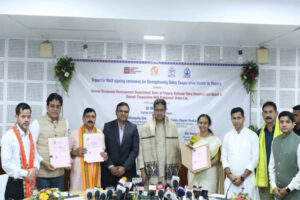 Tripura Chief Minister Dr. Manik Saha attending dairy cooperative MoU signing ceremony at Secretariat to support livestock rearers.