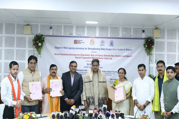 Tripura Chief Minister Dr. Manik Saha attending dairy cooperative MoU signing ceremony at Secretariat to support livestock rearers.