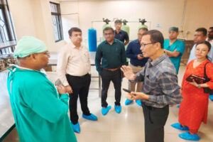 Tripura Health Secretary Kiran Gitte inspecting Atal Bihari Vajpayee Regional Cancer Centre facilities in Agartala during healthcare review.