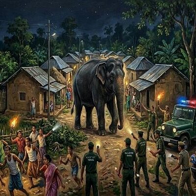 Wild Elephant Enters Kalyanpur Village, Panic Grips Raidash Para