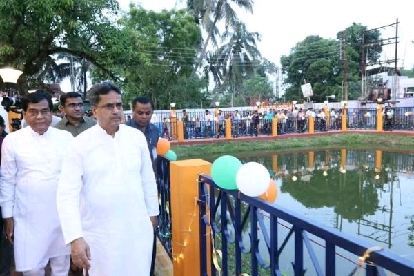 Tripura CM Manik Saha inspects the beautified Ranjitnagar water body in Agartala as the state plans a Vande Bharat Express from Agartala.