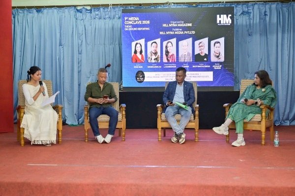 Journalists discuss on-ground reporting at the Hill Myna Media Conclave 2026 in Shillong, Meghalaya.