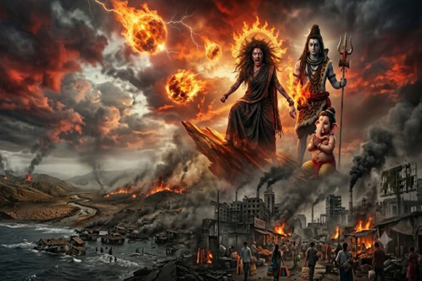 A story where Maa Durga as Prakriti representing nature facing climate change